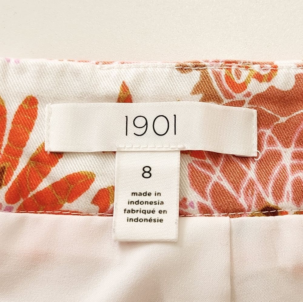 Nordstrom 1901 Retro Orange Pink Floral Belted Straight Pencil Skirt Size 8 Boho - Picture 6 of 10
